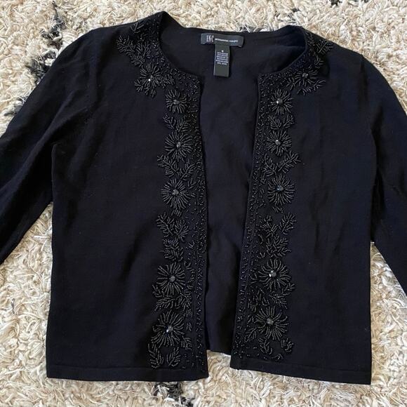 INC International Beaded Black Cropped Cardigan Size Small - Picture 1 of 8